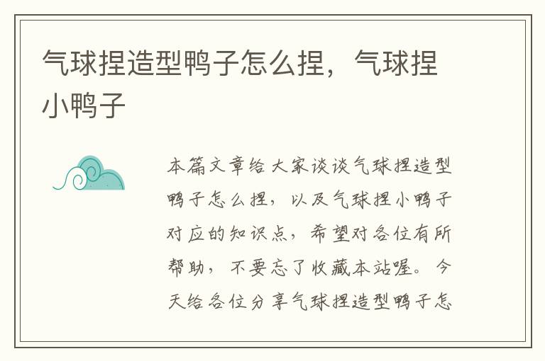 气球捏造型鸭子怎么捏,气球捏小鸭子